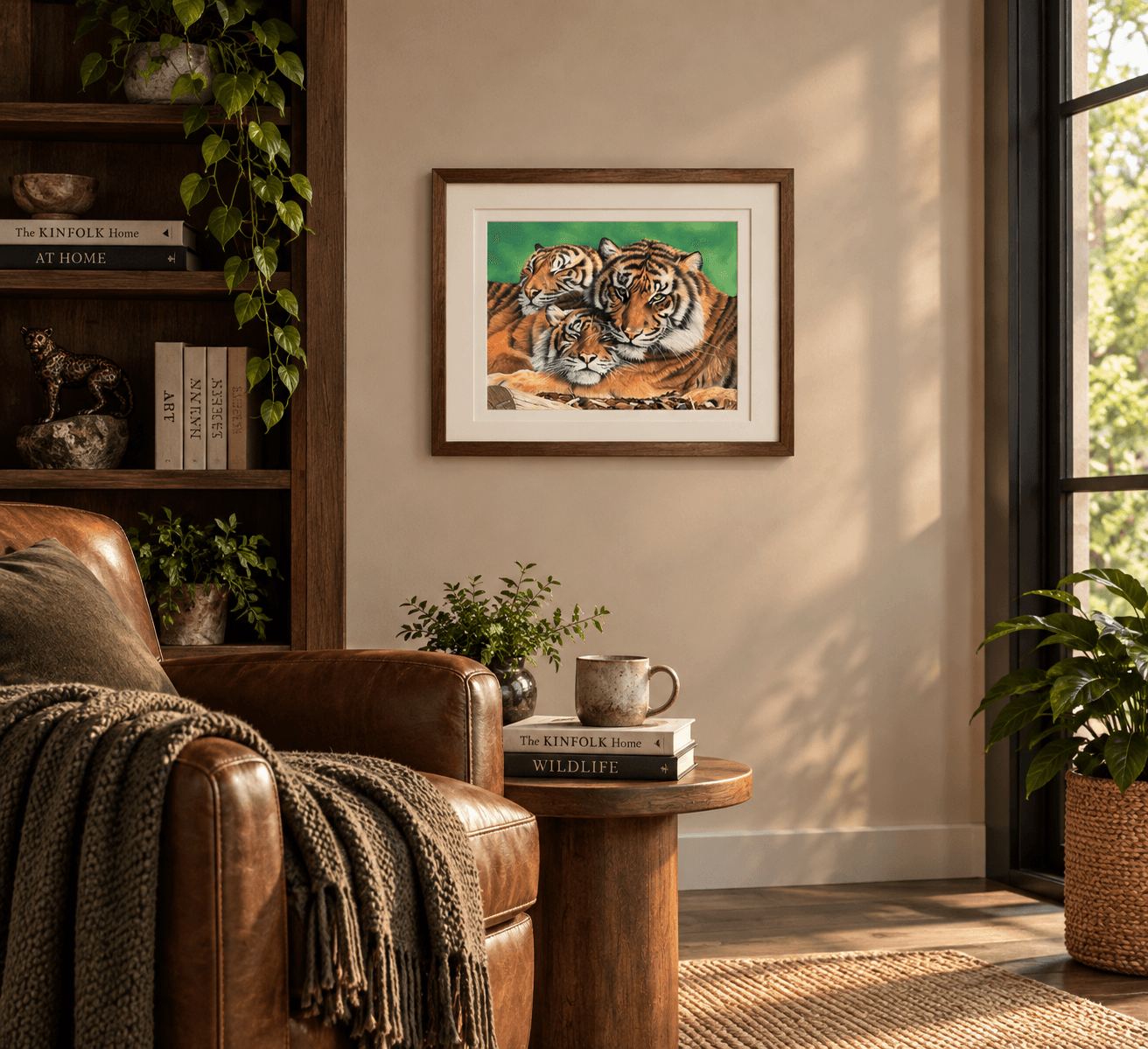 A Streak of Stripes by Samara LeTard shown in an interior setting to illustrate the scale of the 60 × 50 cm framed artwork.