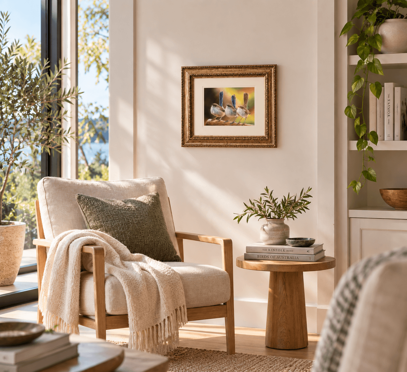 Fairy Tales by Samara LeTard shown in an interior setting to illustrate the scale of the 56 × 48 cm artwork.