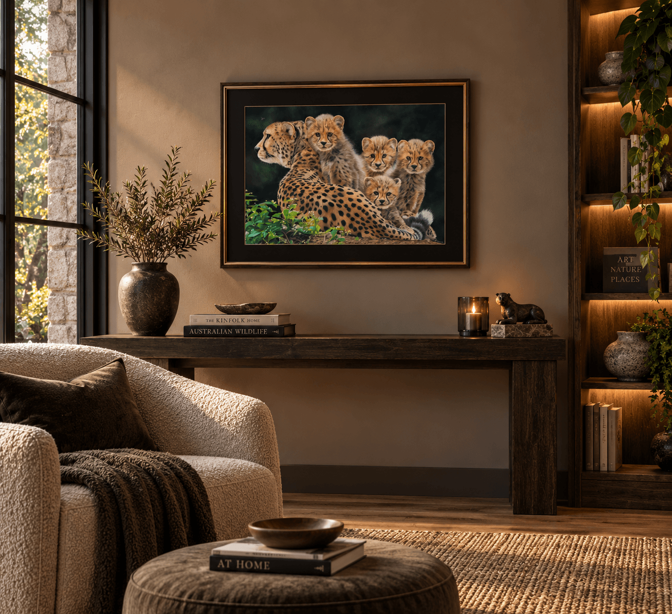 Mother's Sanctuary by Samara LeTard shown in an interior setting to illustrate the scale of the 88 × 70 cm artwork.