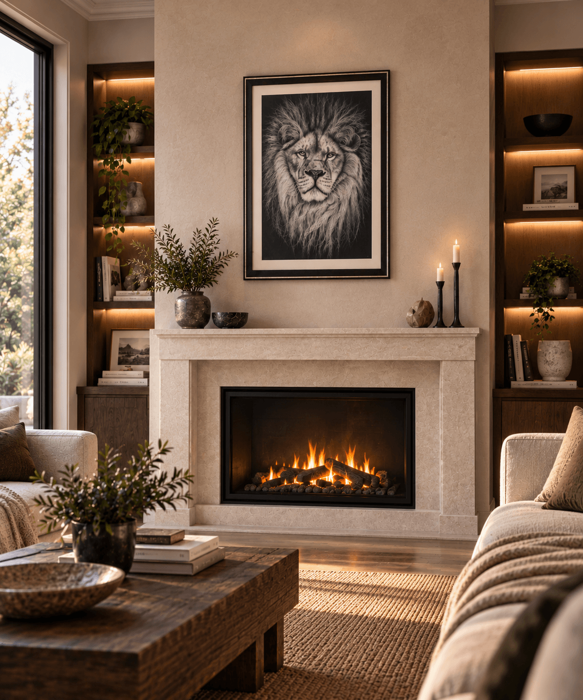 Out of the Shadows by Samara LeTard shown in an interior setting to illustrate the scale of the 115 × 84 cm framed artwork.