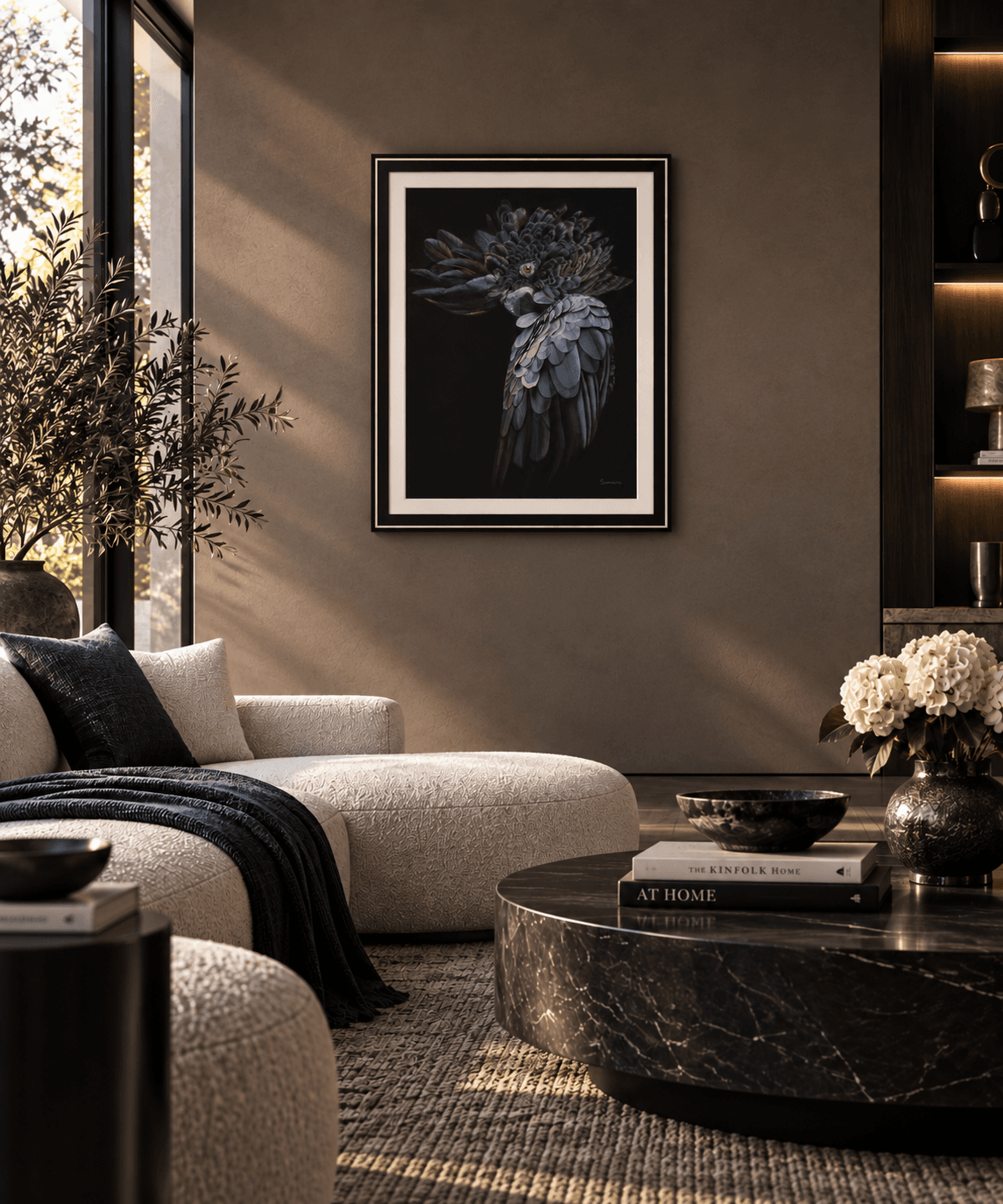 Say What? by Samara LeTard shown in an interior setting to illustrate the scale of the 115 × 84 cm artwork.